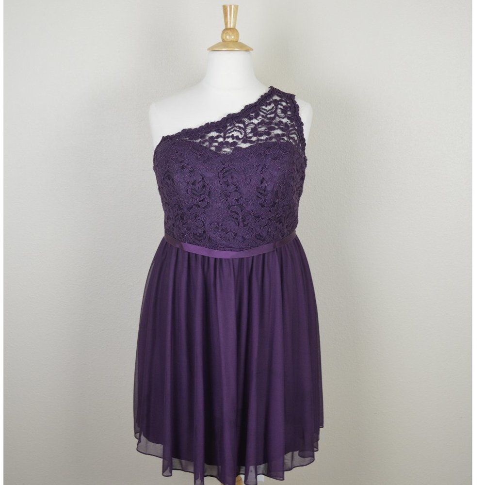 David's Bridal PLUM Short Lace Mesh One Shoulder